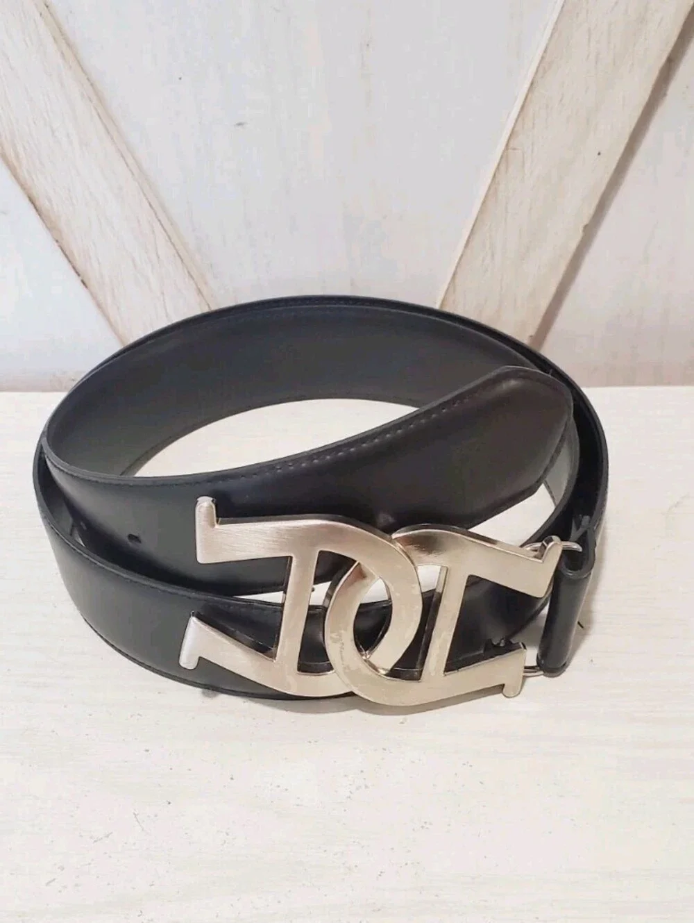 Rare Etienne Aigner Horsebit Buckle Black Leather Silver Tone Toggle Belt M